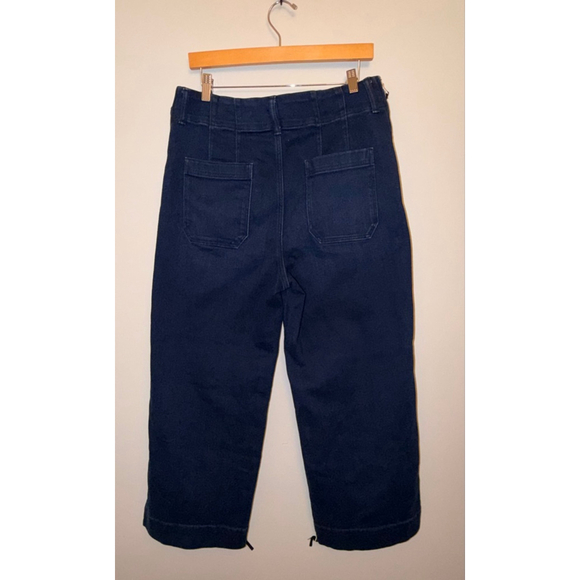 Maeve Anthropologie The Colette Pant 32 Dark Wash Denim Zippers Crop Wide Leg - Picture 3 of 15
